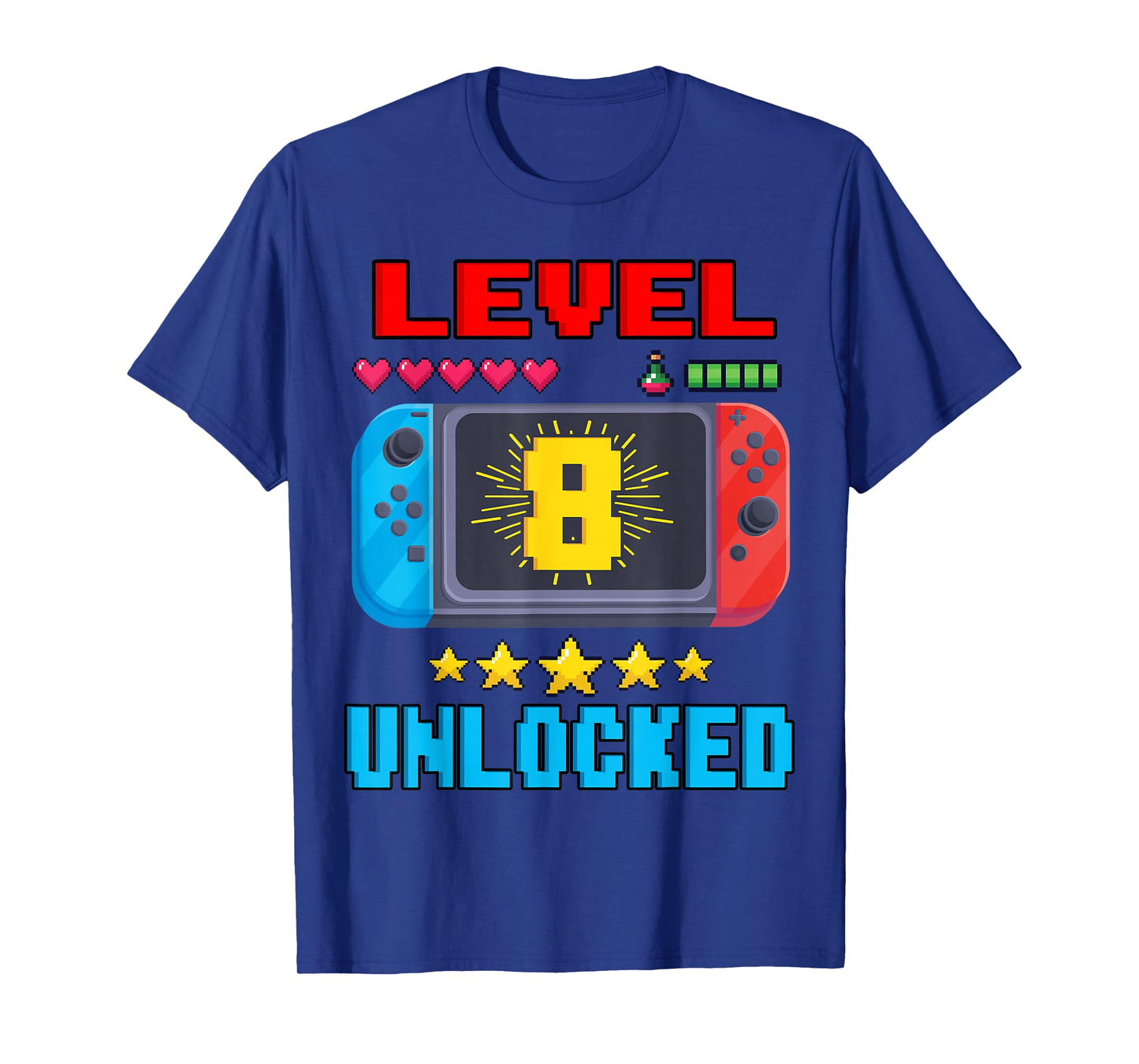 8th Birthday Boy Level 8 Unlocked Video Gamer Birthday T-Shirt