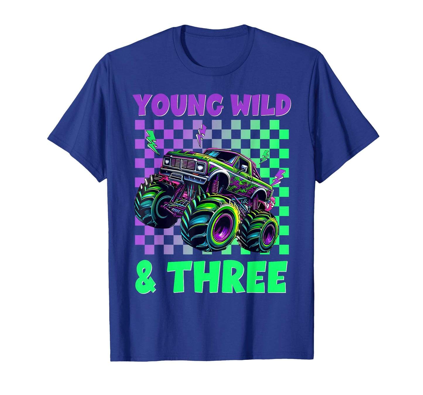Kids 3rd Birthday Boy Monster Truck Young Wild And Three T-Shirt