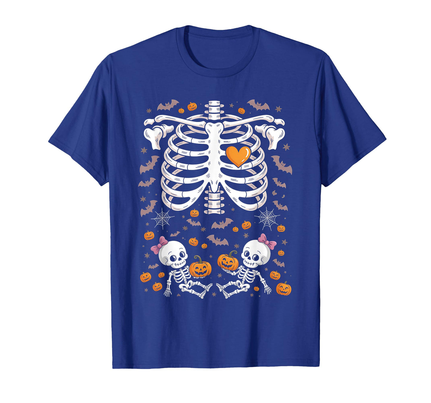 Pregnant Skeleton Twin Pregnancy Baby Announcement Halloween T-Shirt