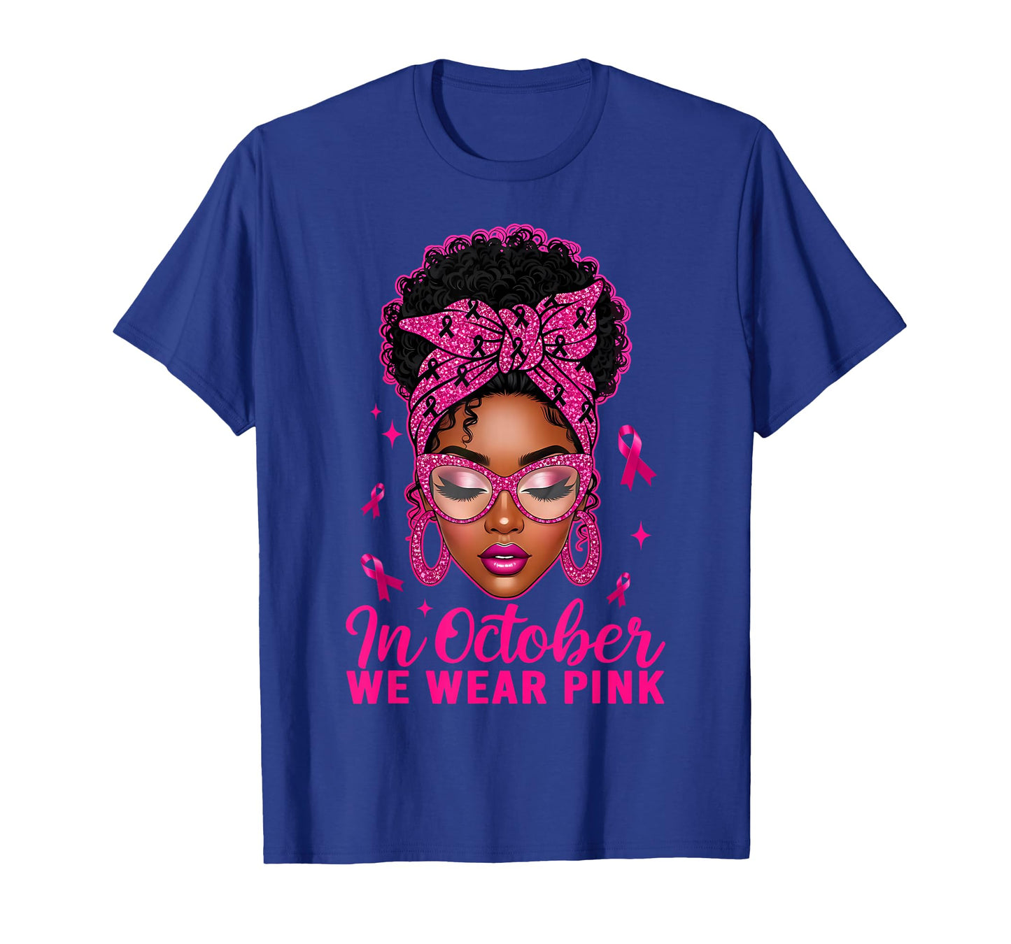 in October We Wear Pink Black Women Breast Cancer Awareness T-Shirt