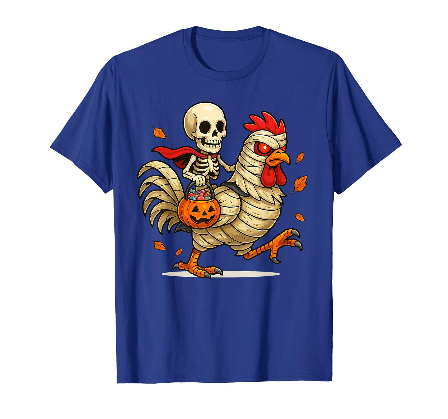 Funny Skeleton Riding a Mummy Chicken Halloween Costume T-Shirt