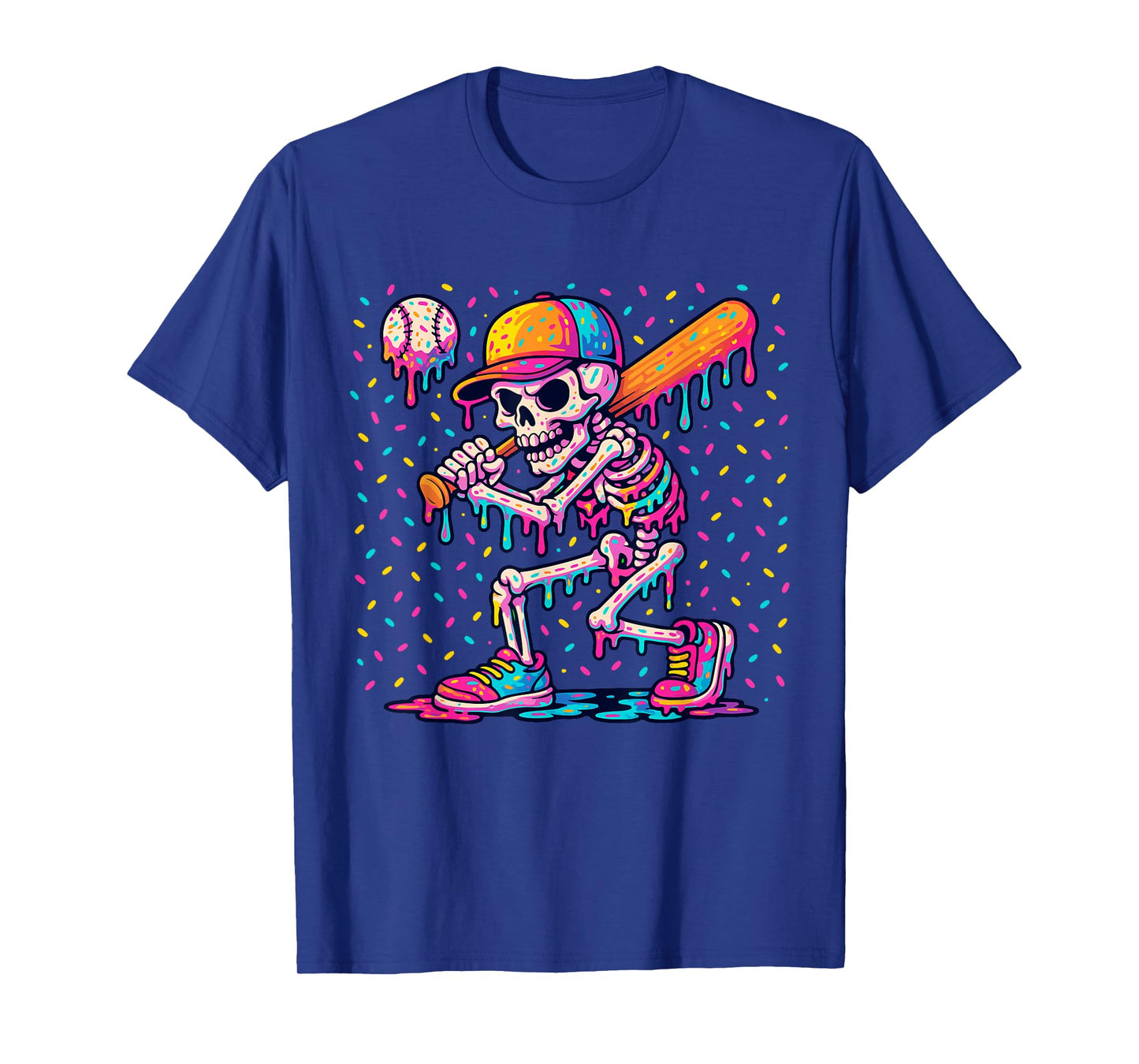 Skelton Playing Baseball Halloween Baseball Drip Boys Kids T-Shirt