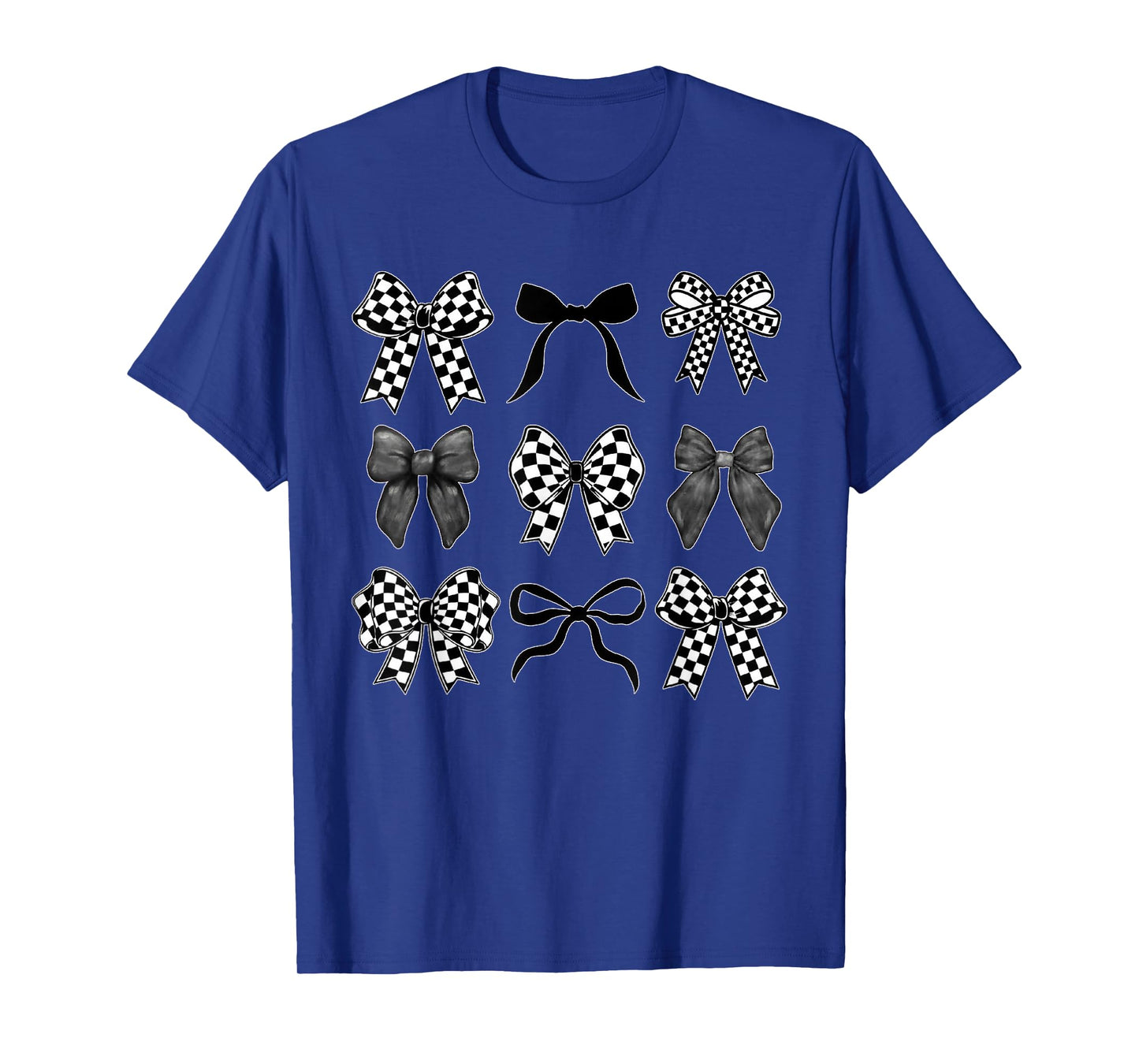 Coquette Bow Checkered Flag Race Car Racing Women Cute T-Shirt