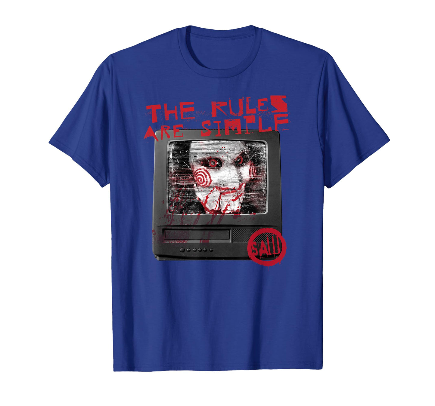 Saw Front and Back Retro TV Tech Jigsaw Horror Movie T-Shirt