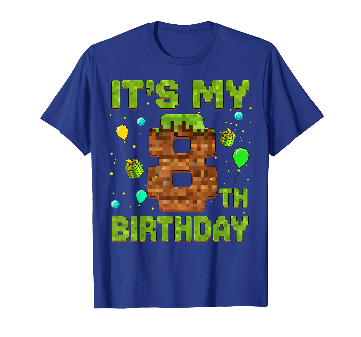 It's My 8th Birthday Pixel Game Birthday Boy 8 Year Old Kids T-Shirt