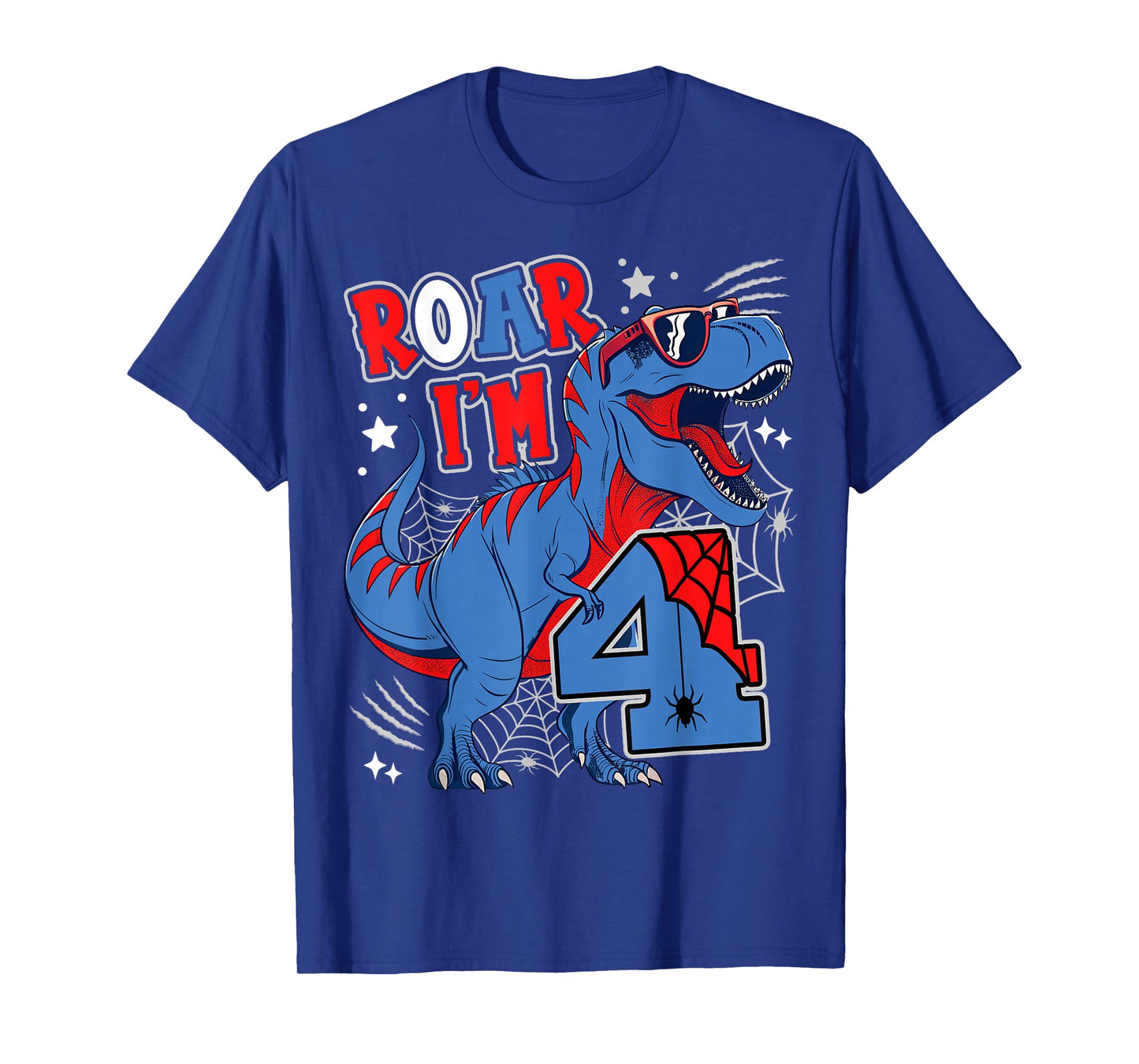 Dinosaur 4th Birthday Spider Theme Party 4 Years Old Boy T-Shirt