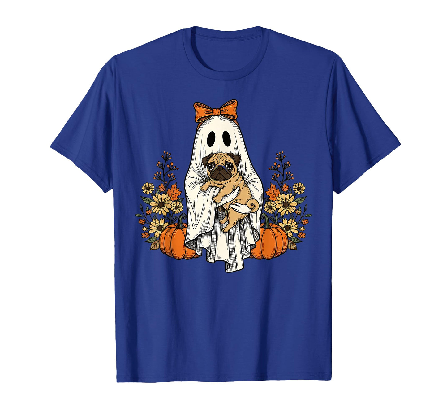 Halloween Ghost Pug Pumpkin Autumn Vintage Design T-Shirt