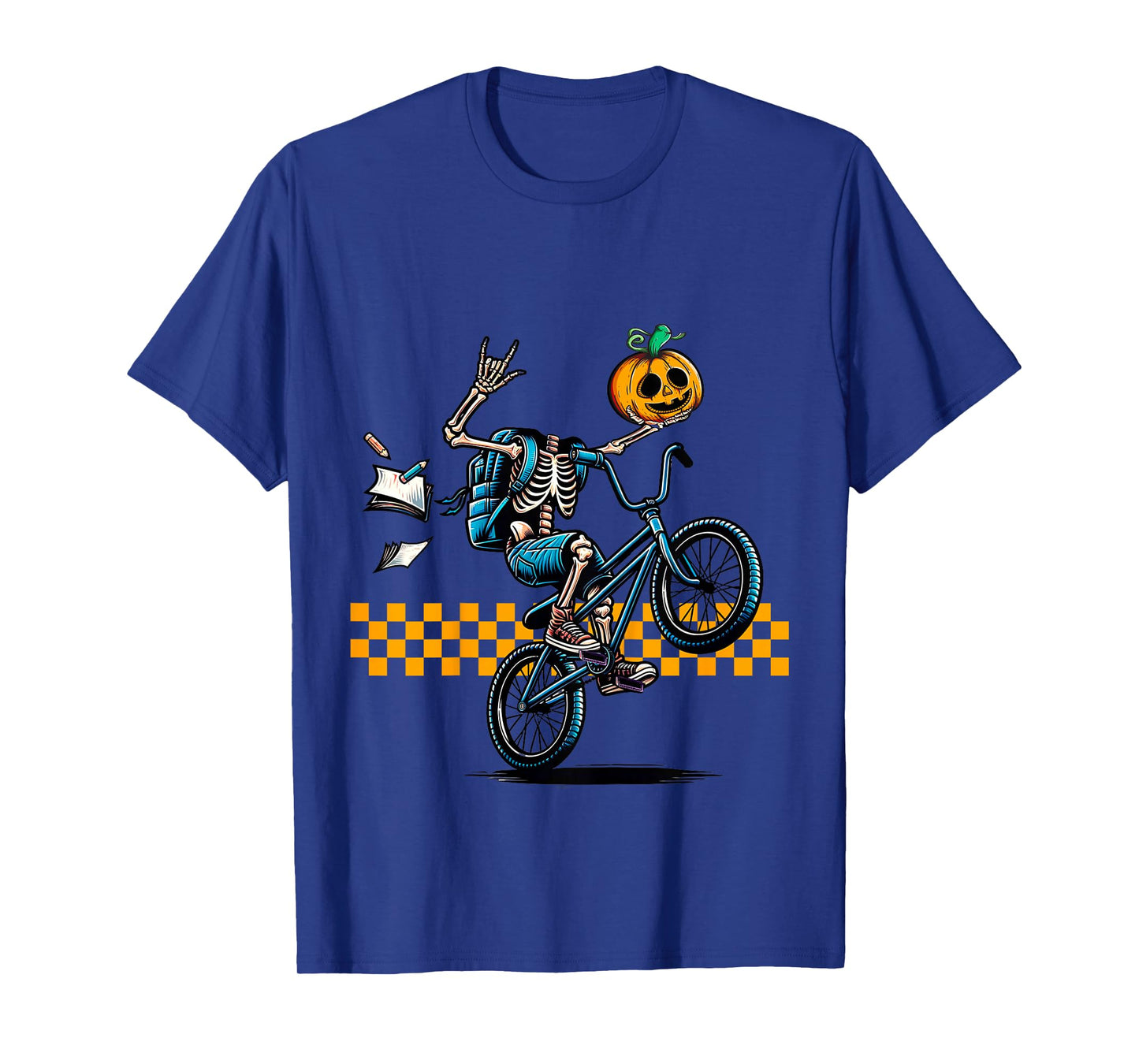 Kids Kids Halloween Skeleton Riding a BMX Bike Popping a Wheelie T-Shirt
