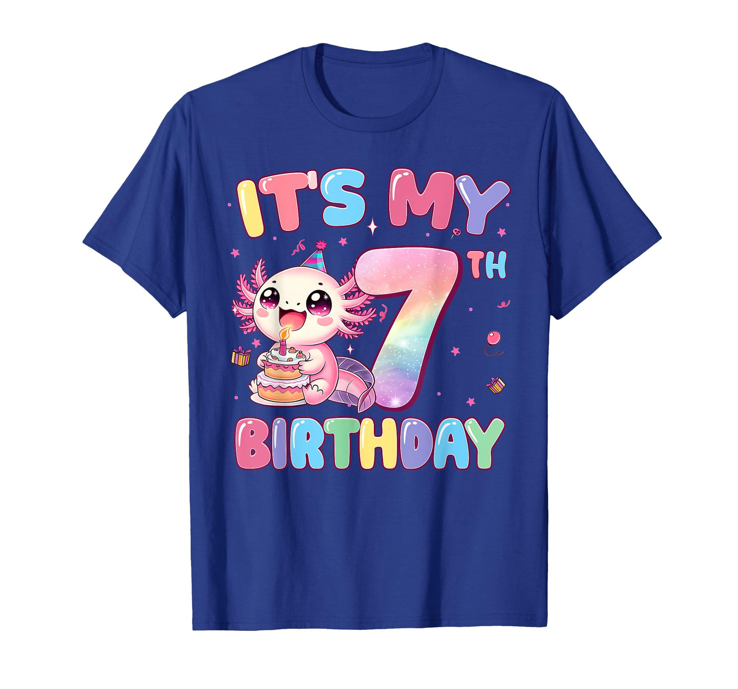 It's My 7th Birthday Girl Cute Axolotl 7 Year Old Bday Kids T-Shirt