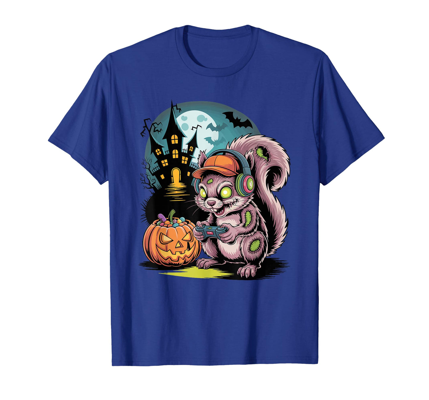 Halloween Zombie Squirrel Gamer Haunted Castle Video Gaming T-Shirt
