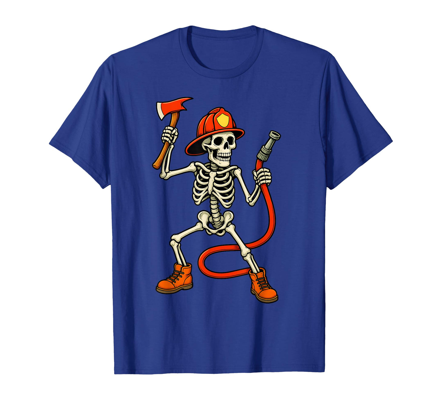 Skeleton Fireman Halloween Firefighter Boys Kids Men T-Shirt