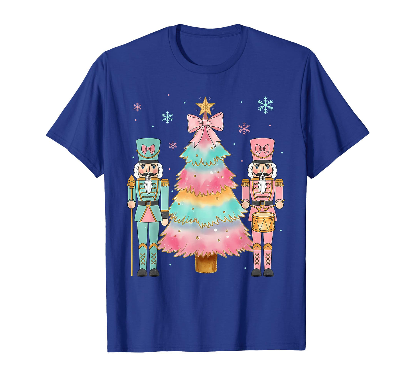 Pastel Nutcracker Soldier Pink Bow Christmas Tree Women Girl T-Shirt