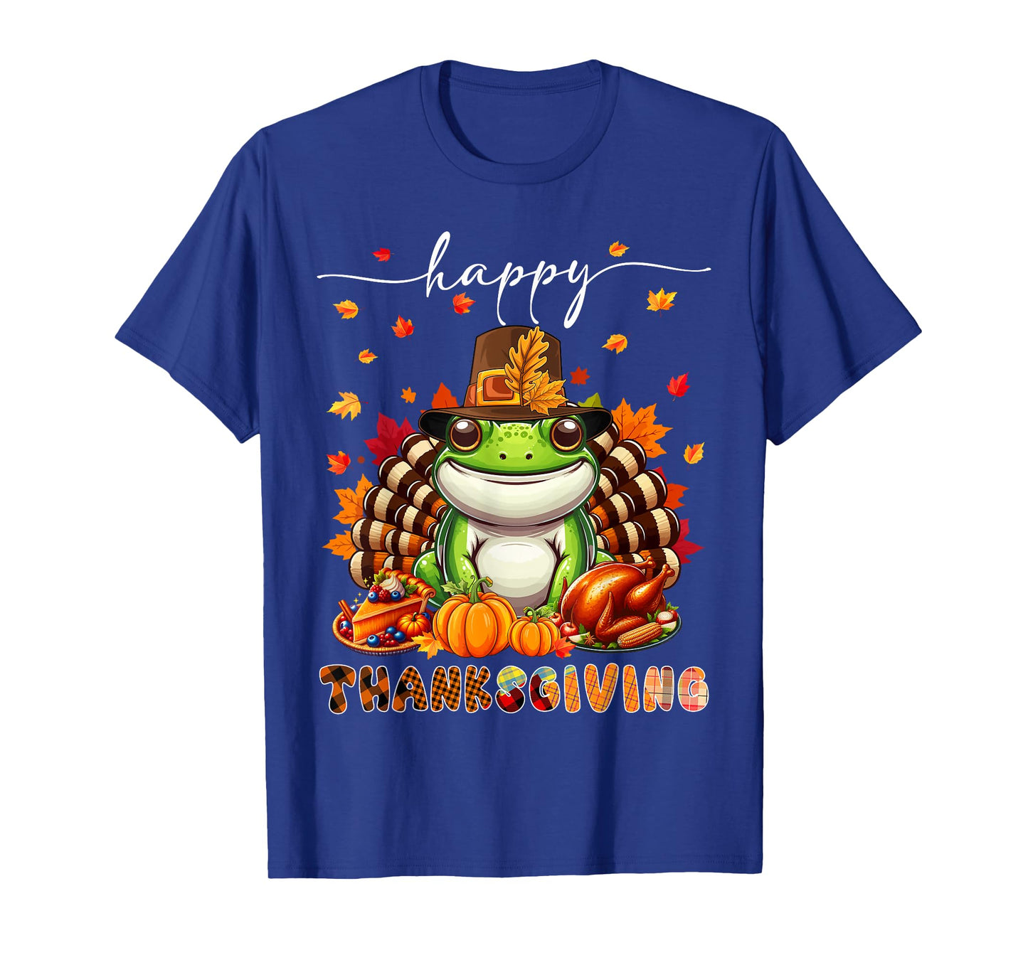 Happy Thanksgiving Frog Costume Turkey Fall Leaves Food T-Shirt