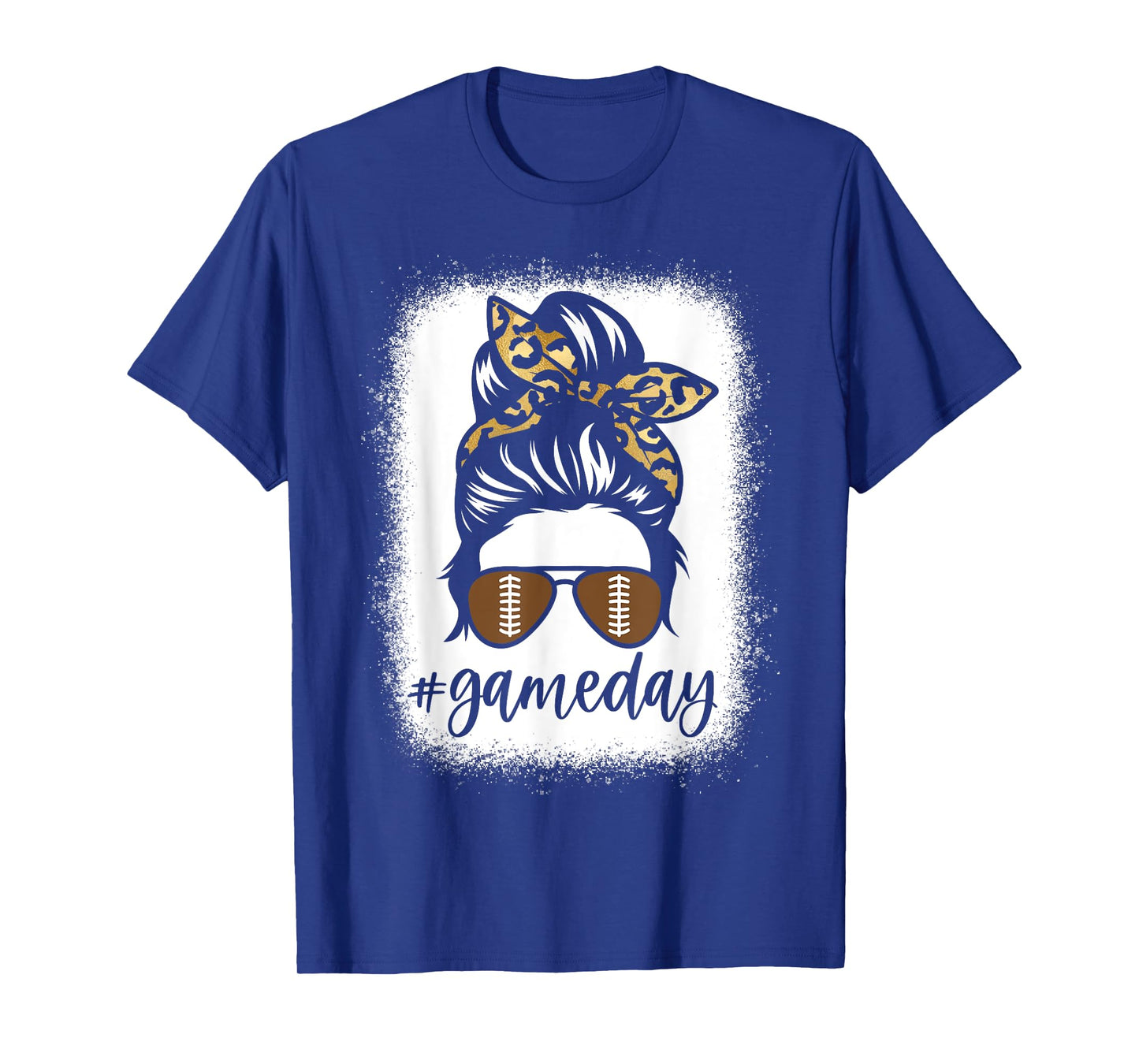 Game Day American Football Messy Bun Leopard Women Girls T-Shirt