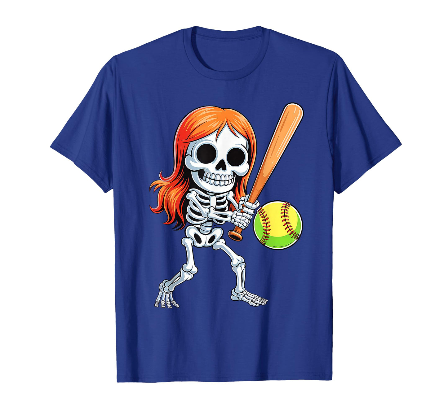 Skeleton Playing Softball Halloween Costume Funny Girls Kids T-Shirt