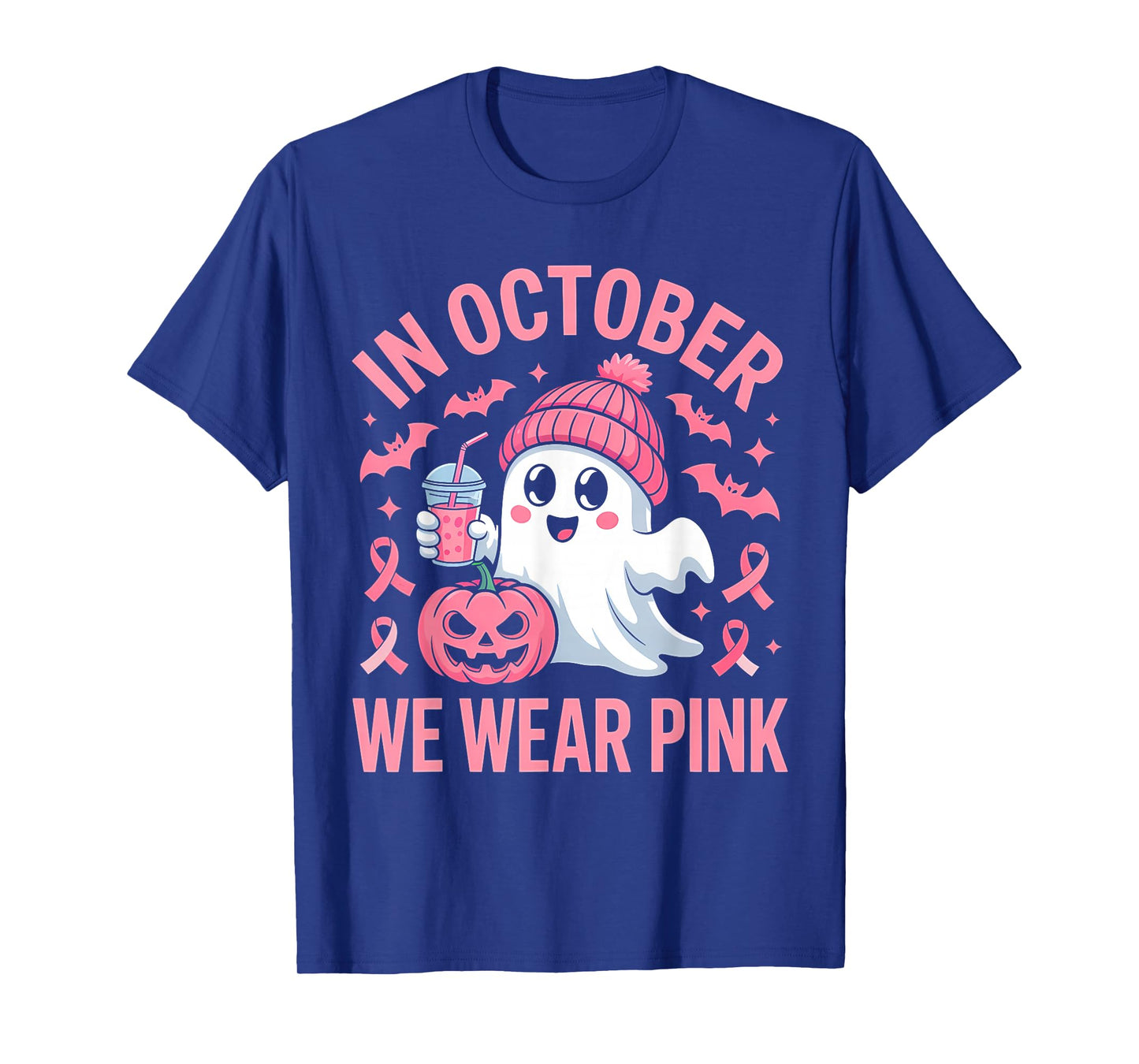 in October We Wear Pink Cute Ghost T-Shirt