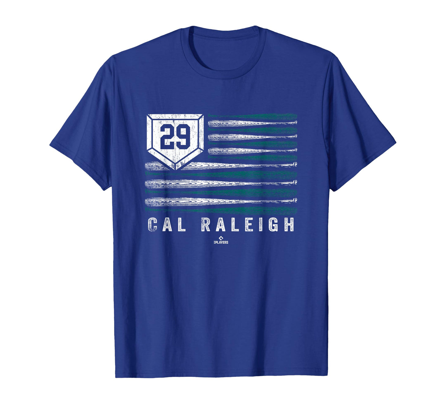 Vintage US Flag Baseball Stripes Cal Raleigh Seattle MLBPA T-Shirt
