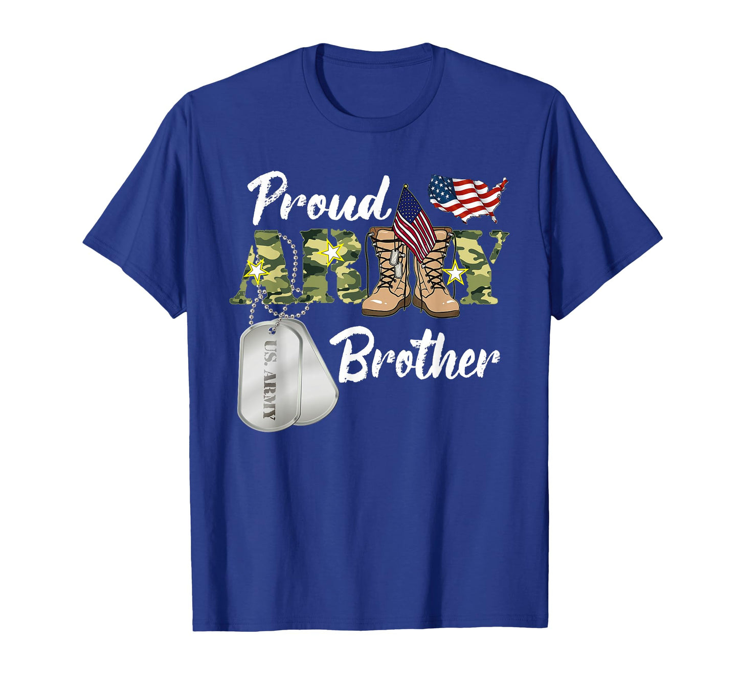Proud Army Brother Military Brother with Dog Tag US Flag T-Shirt