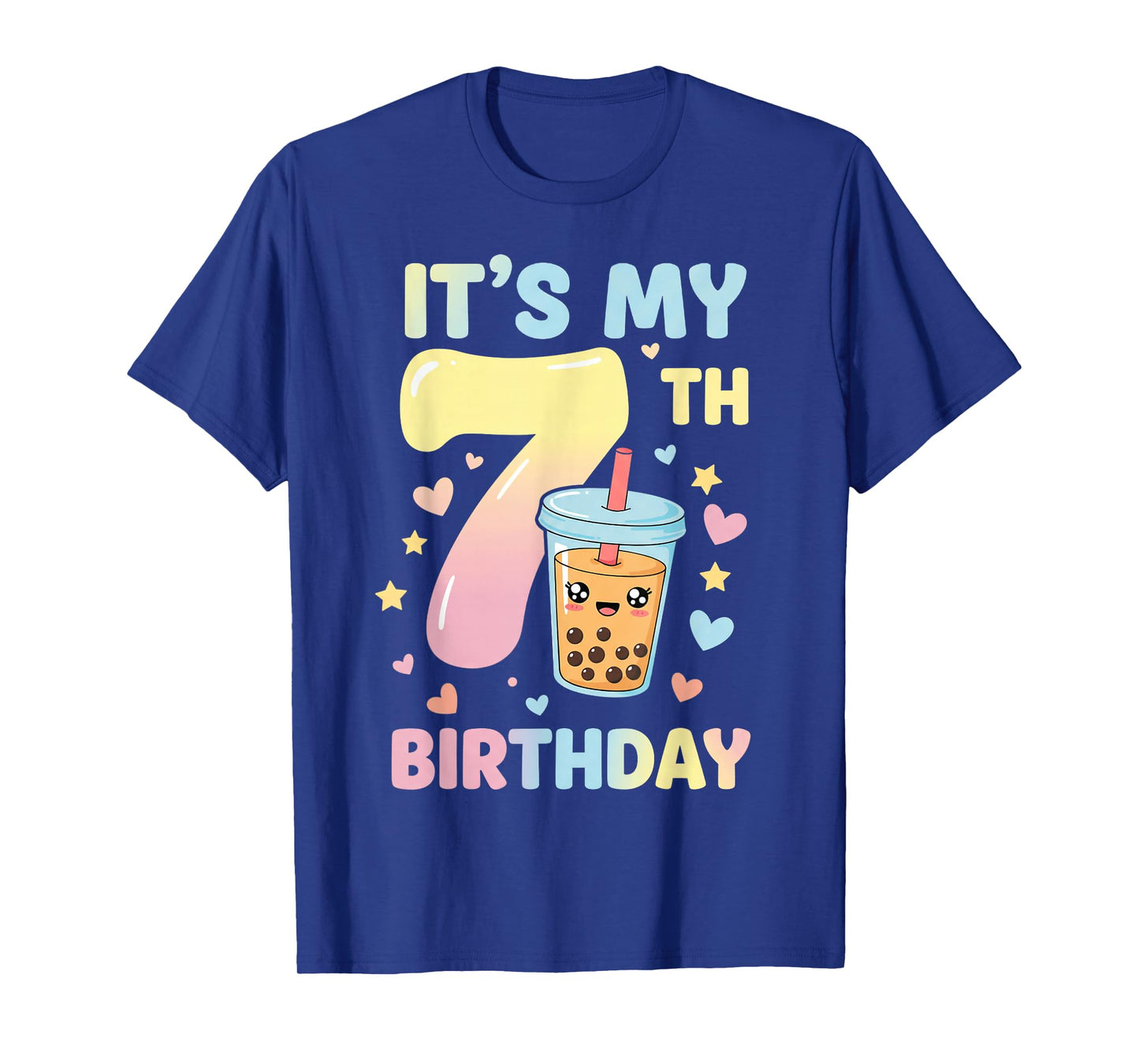 It's My 7th Birthday Bubble Boba Tea Party 7 Year Old Girl T-Shirt