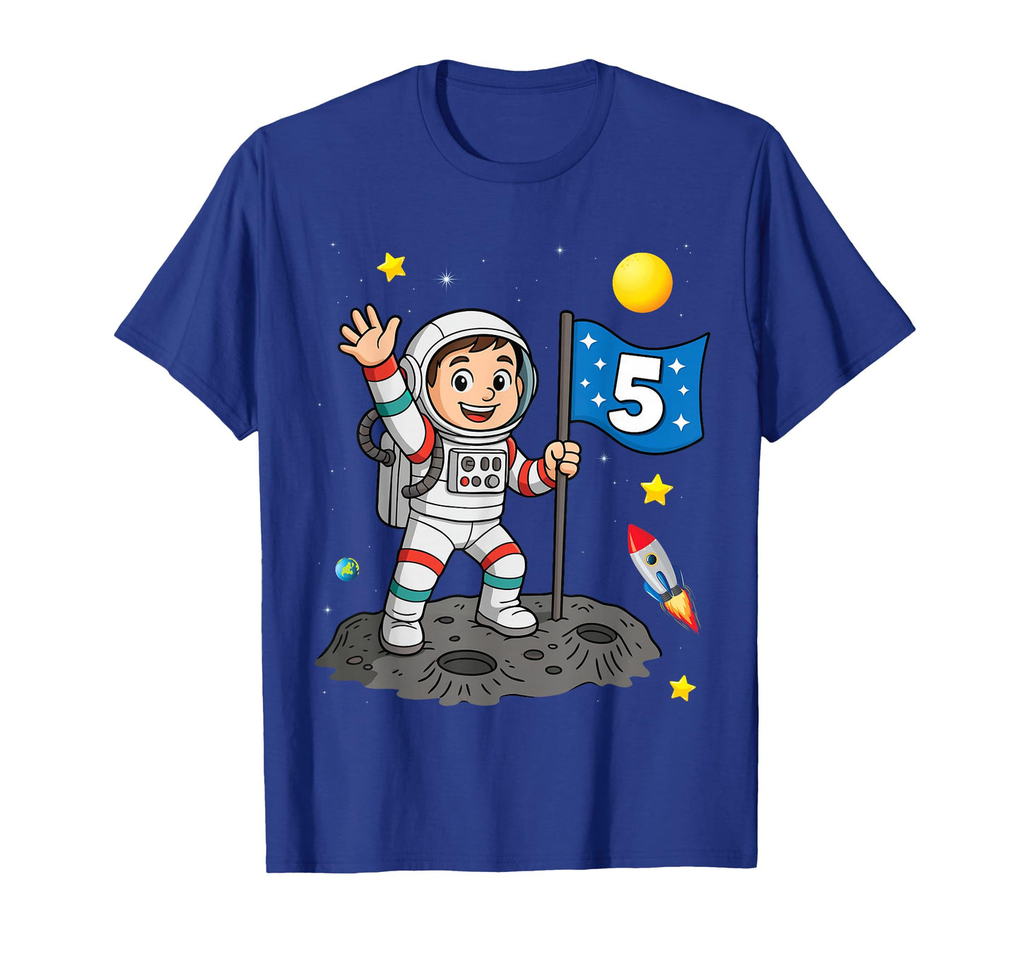 Five 5yr 5th Boys Girls Astronaut Space Birthday 5 Years Old T-Shirt