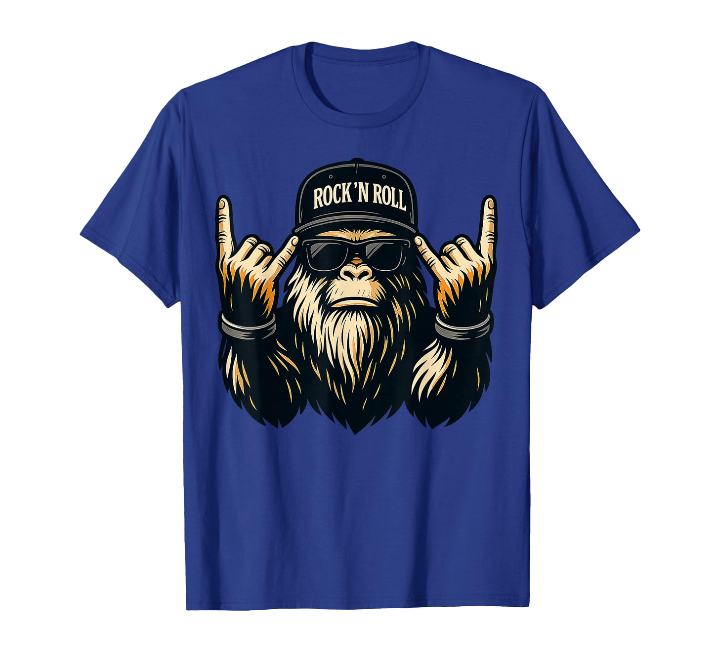 Bigfoot Rock On Sasquatch Heavy Metal Vibes Men Women Kids T-Shirt