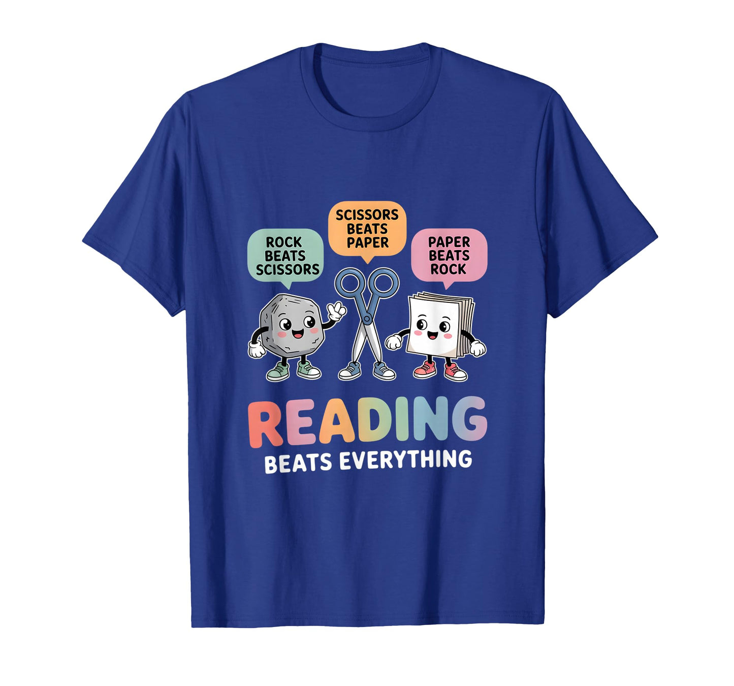 Reading Beats Everything Teacher Rock Paper Scissors T-Shirt