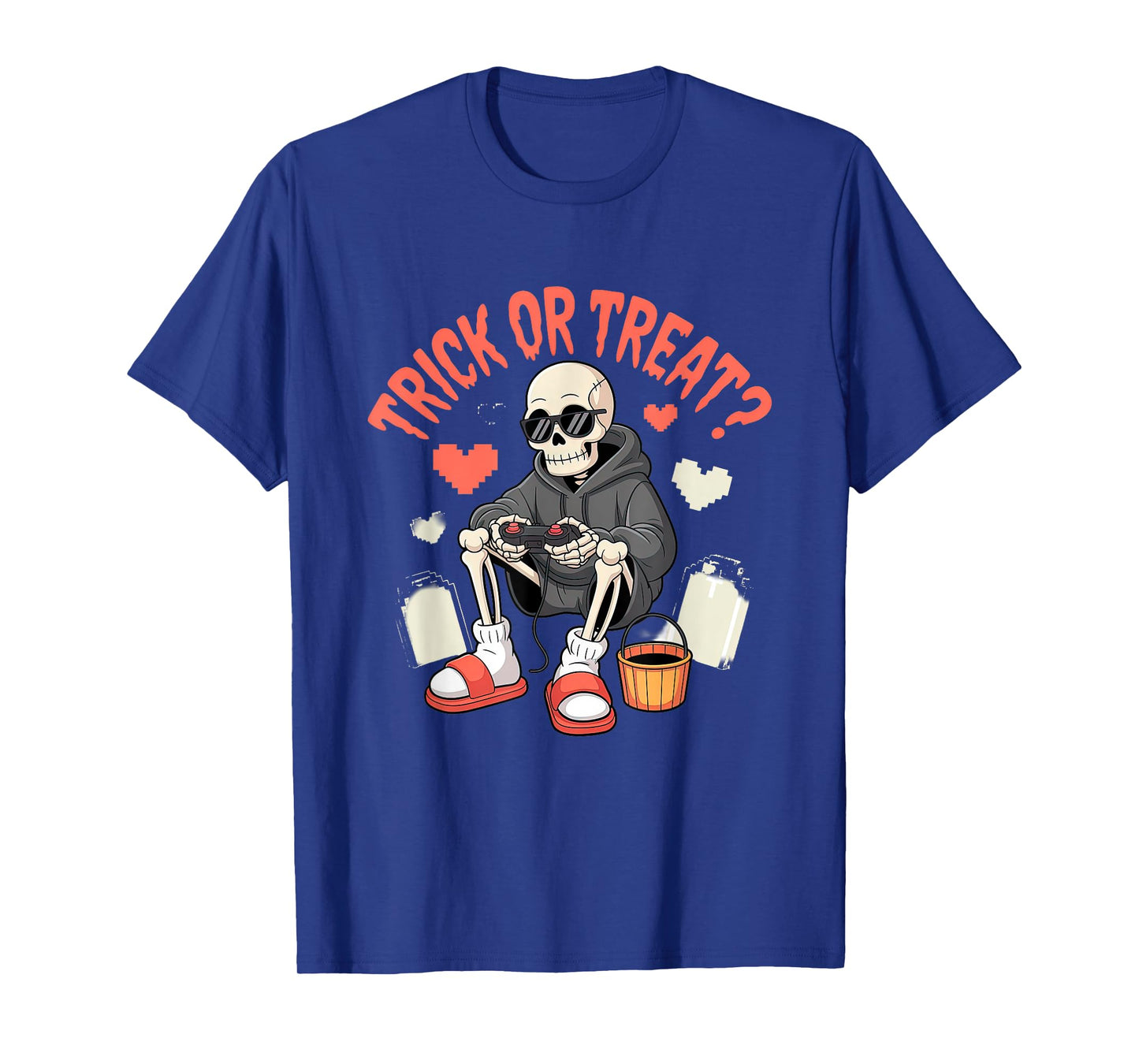Gamer Skeleton with Controller Spooky Pixel Retro Style T-Shirt