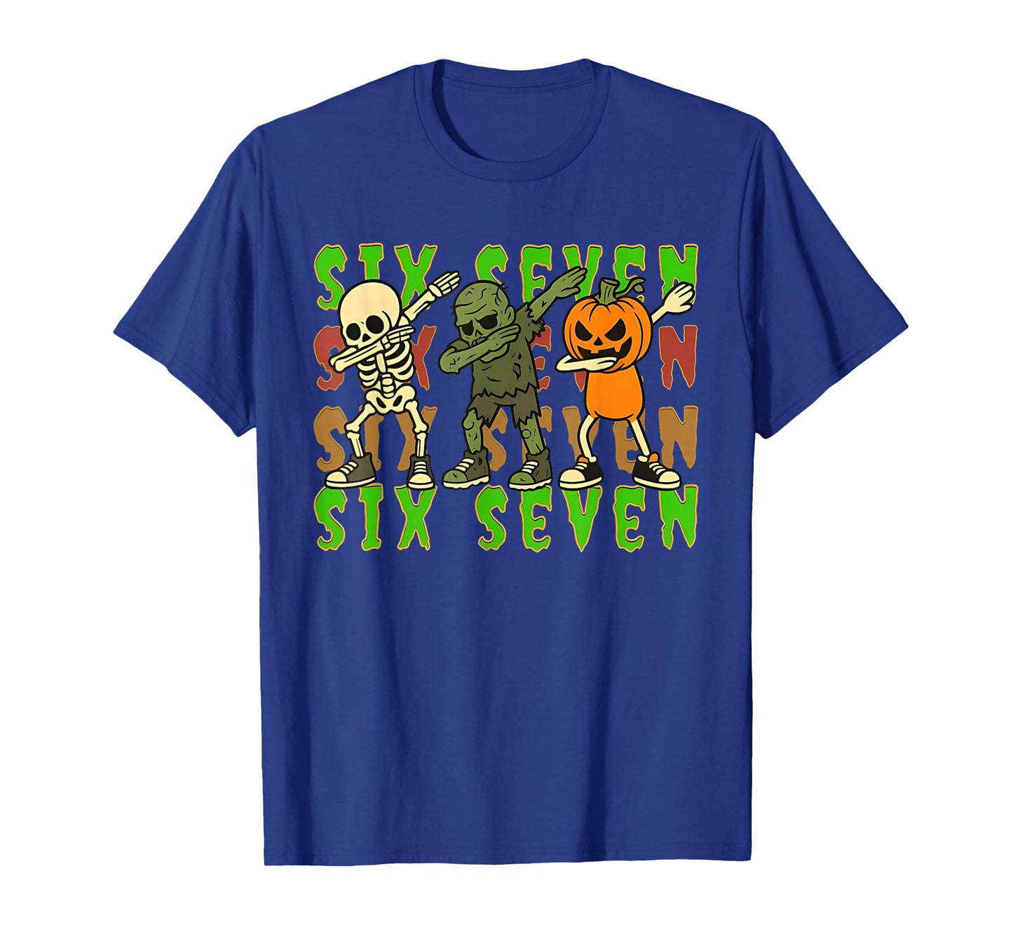 Six Seven Skeleton Spooky Pumpkin Halloween Couple Men Women T-Shirt