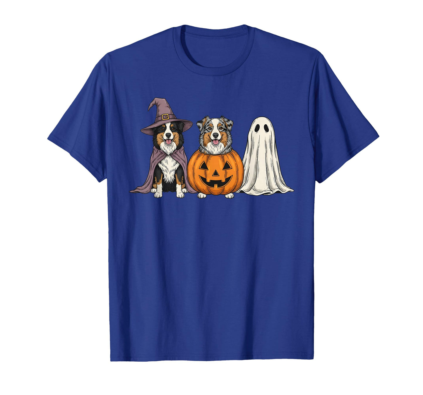 Spooky Ghost Australian Shepherd Pumpkin Halloween Dog Lover T-Shirt