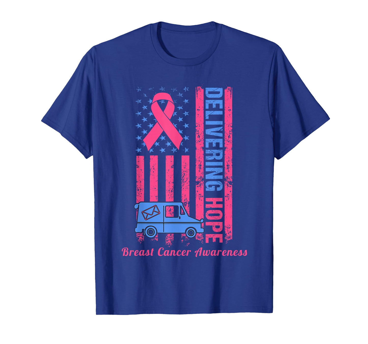 Postal Worker Breast Cancer Awareness US Flag Pink Ribbon T-Shirt