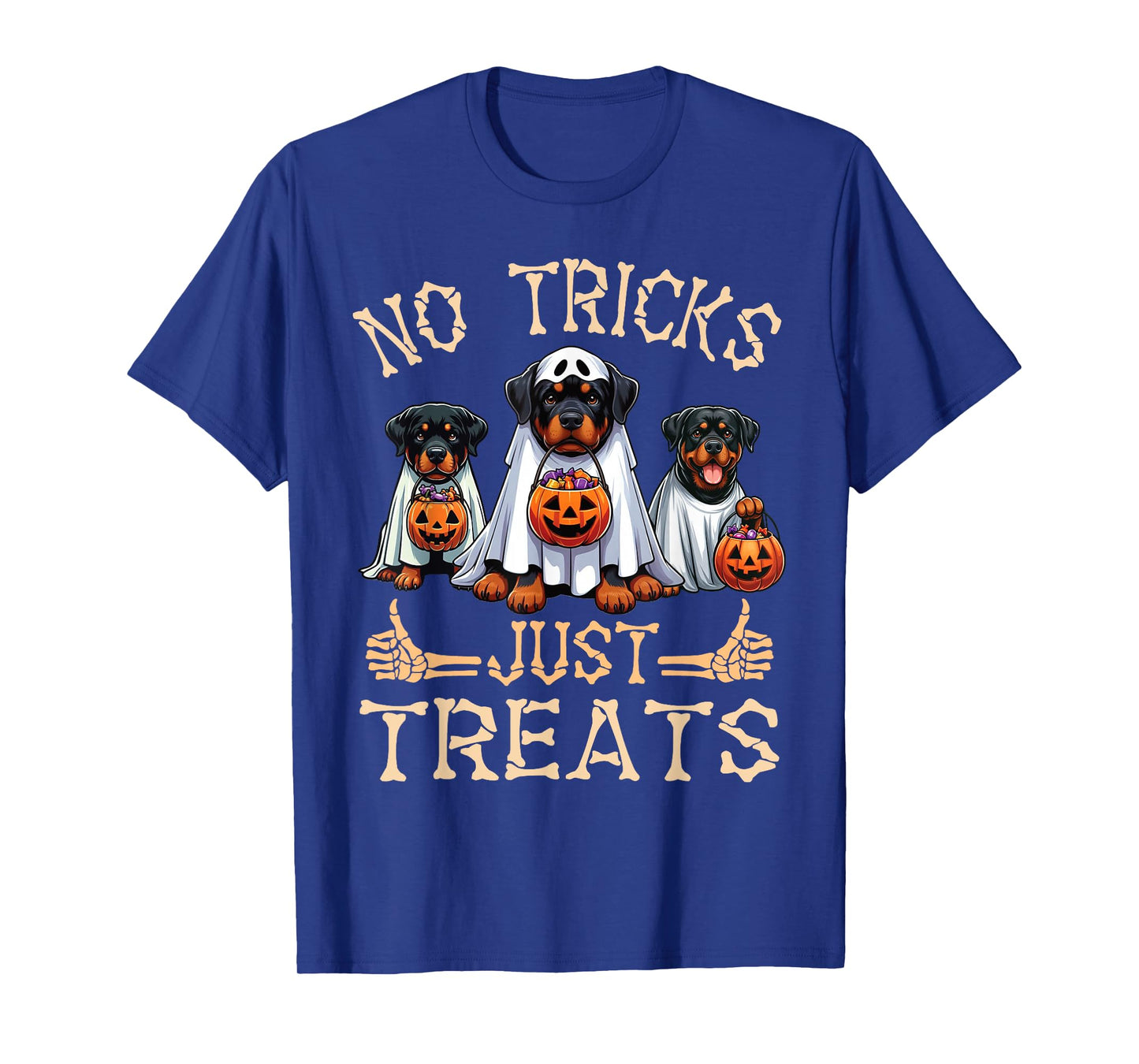 Rottweiler Dog Ghosts Pumpkin Candy No Tricks Just Treats T-Shirt