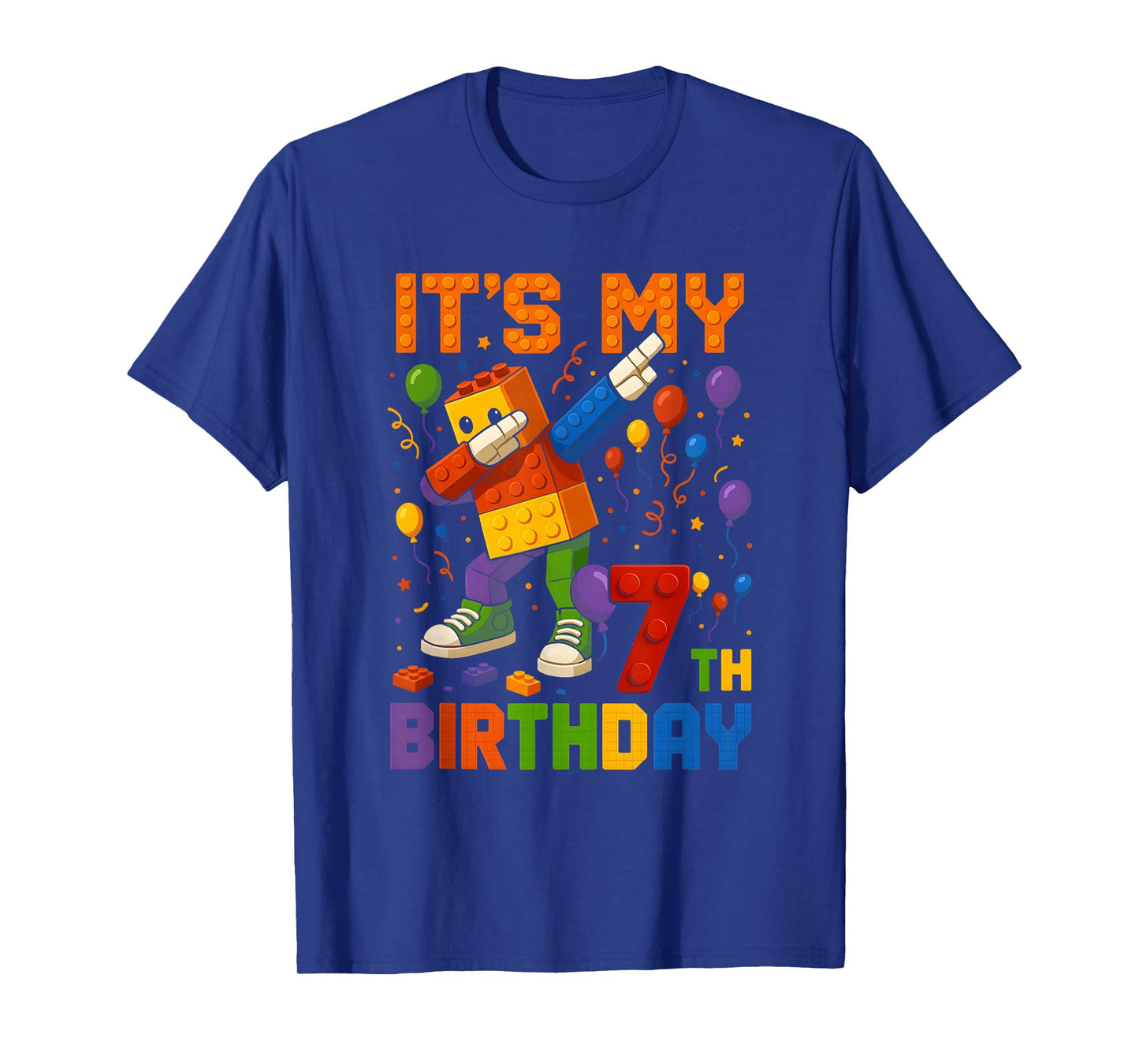 Kids It's My 7th Birthday Building Blocks 7 Years Old T-Shirt