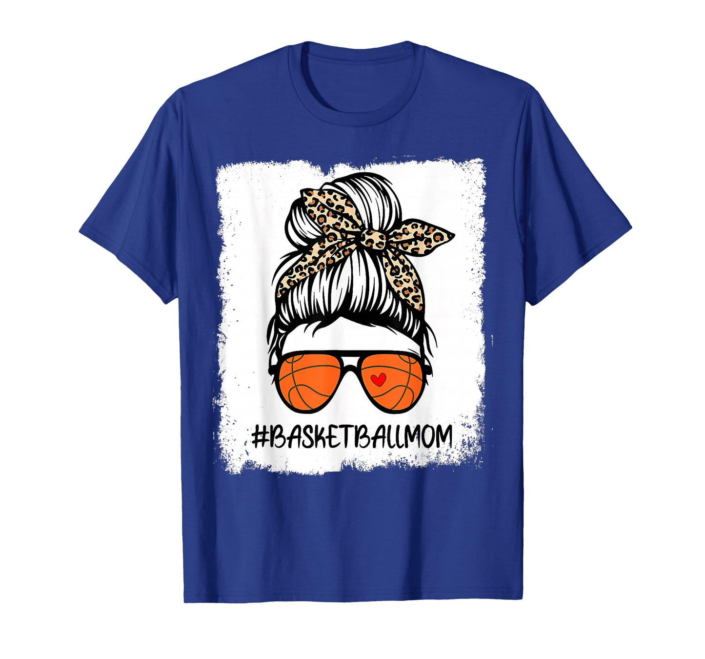 Bleached Basketball Mom Life Leopard Messy Bun Game Day T-Shirt