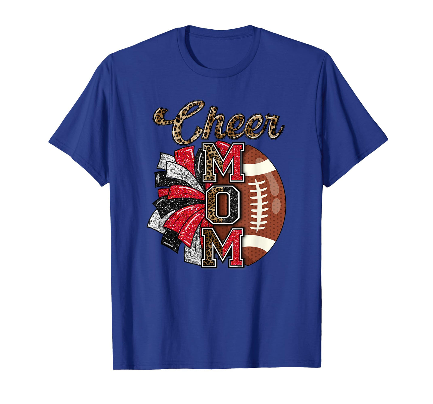 Football Cheer Mom Red Black Pom Leopard T-Shirt