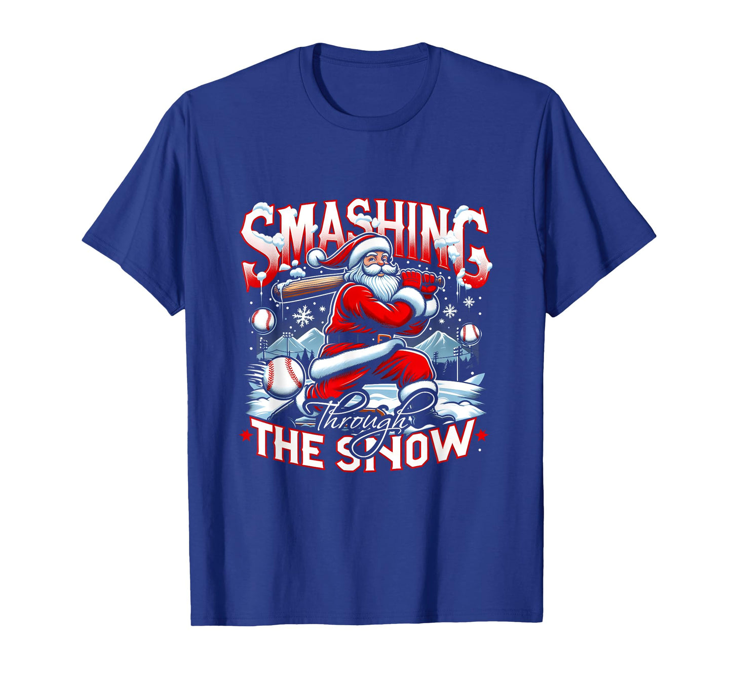 Baseball Player Christmas Santa Smashing Through Snow T-Shirt
