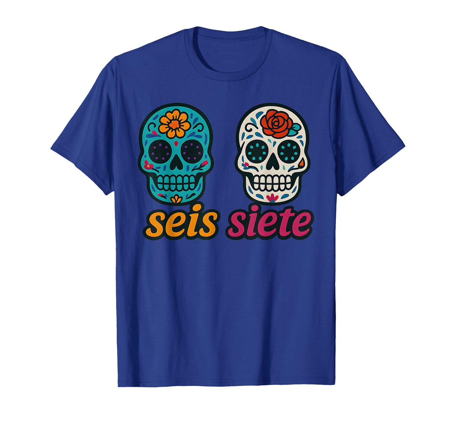 SEIS Siete Mexican Los Muertos Calaveras Sugar Skull 67 Boys T-Shirt
