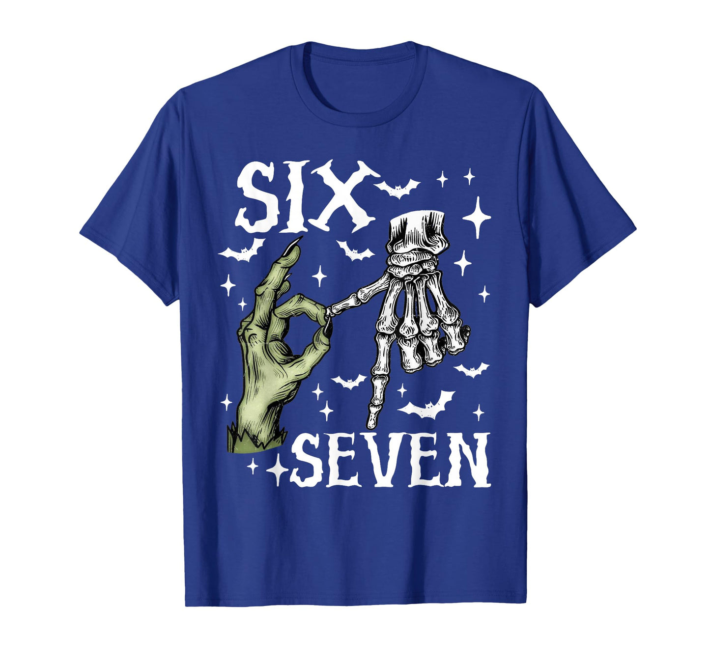 Six Seven 6 7 Meme Saying 6 7 Halloween Skeleton Hands Sign T-Shirt