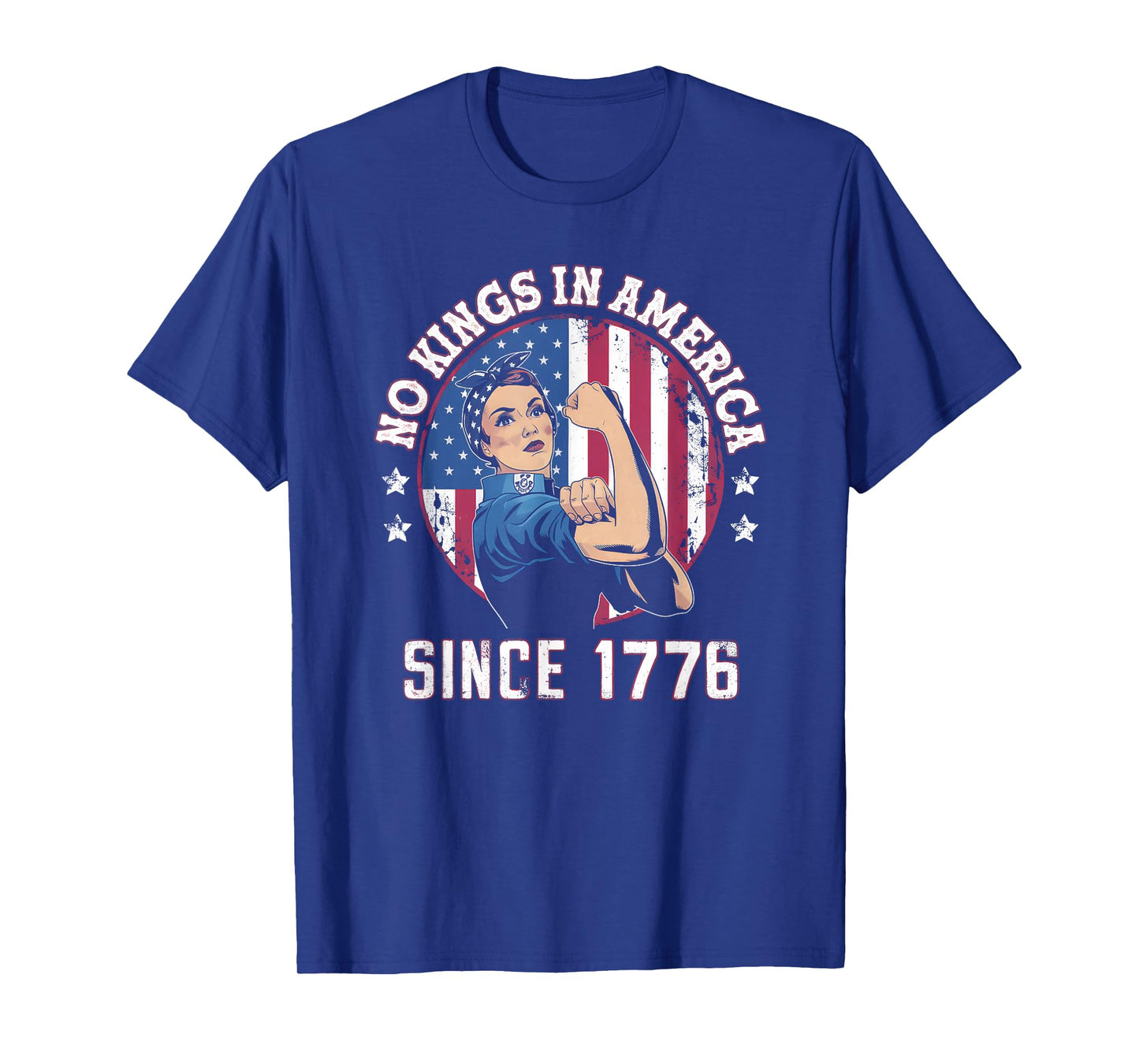 No Kings in America Women Messy bun USA Flag T-Shirt