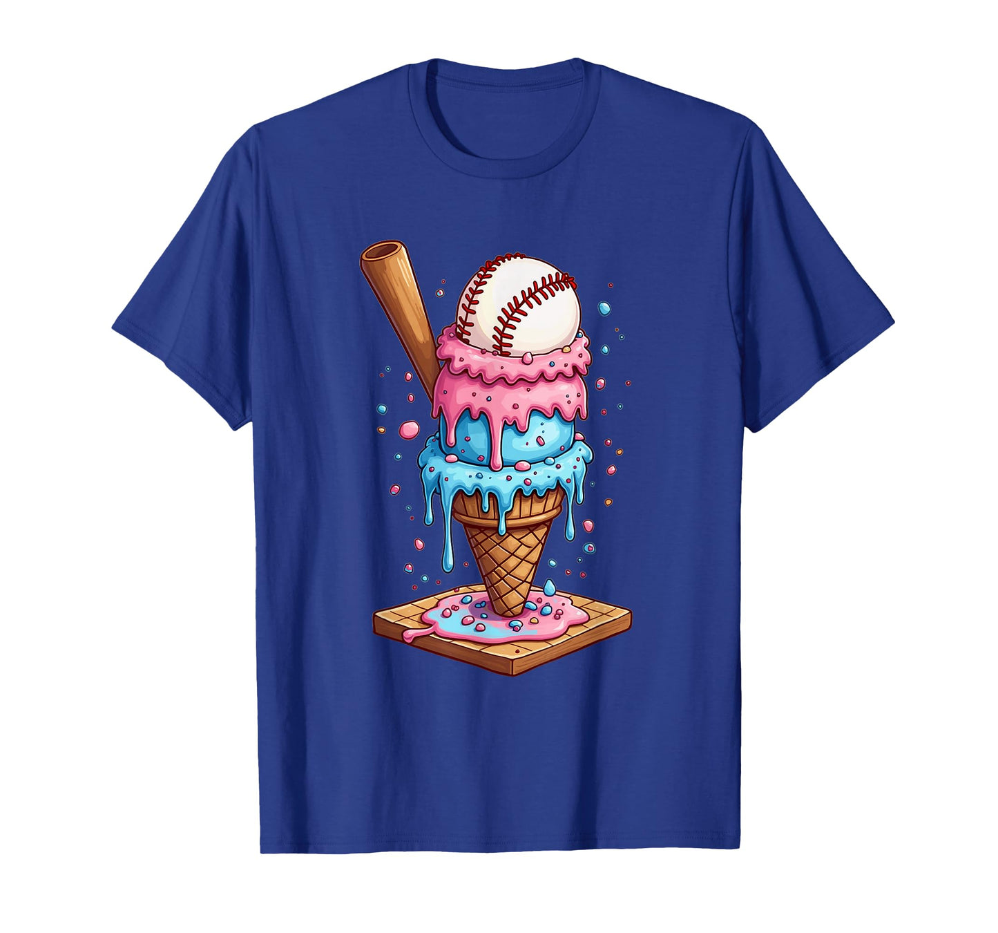 Funny Baseball Ice Cream Dripping Cone For Men Women Boys T-Shirt