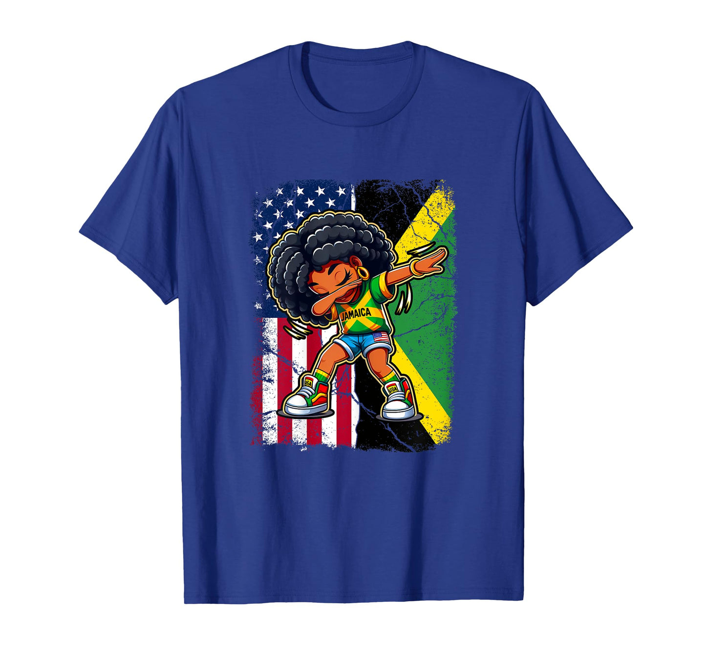 Jamaican Girl Kid Half American Half Jamaican Flag Patriotic T-Shirt