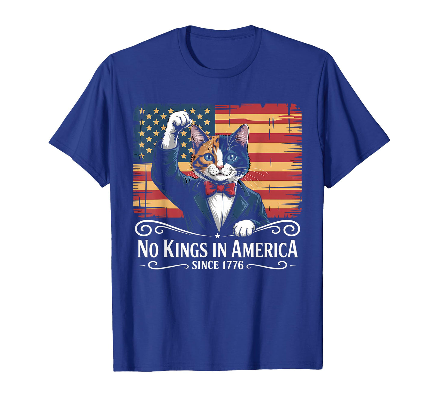 No Kings in America Since 1776 Patriotic Cat Design T-Shirt