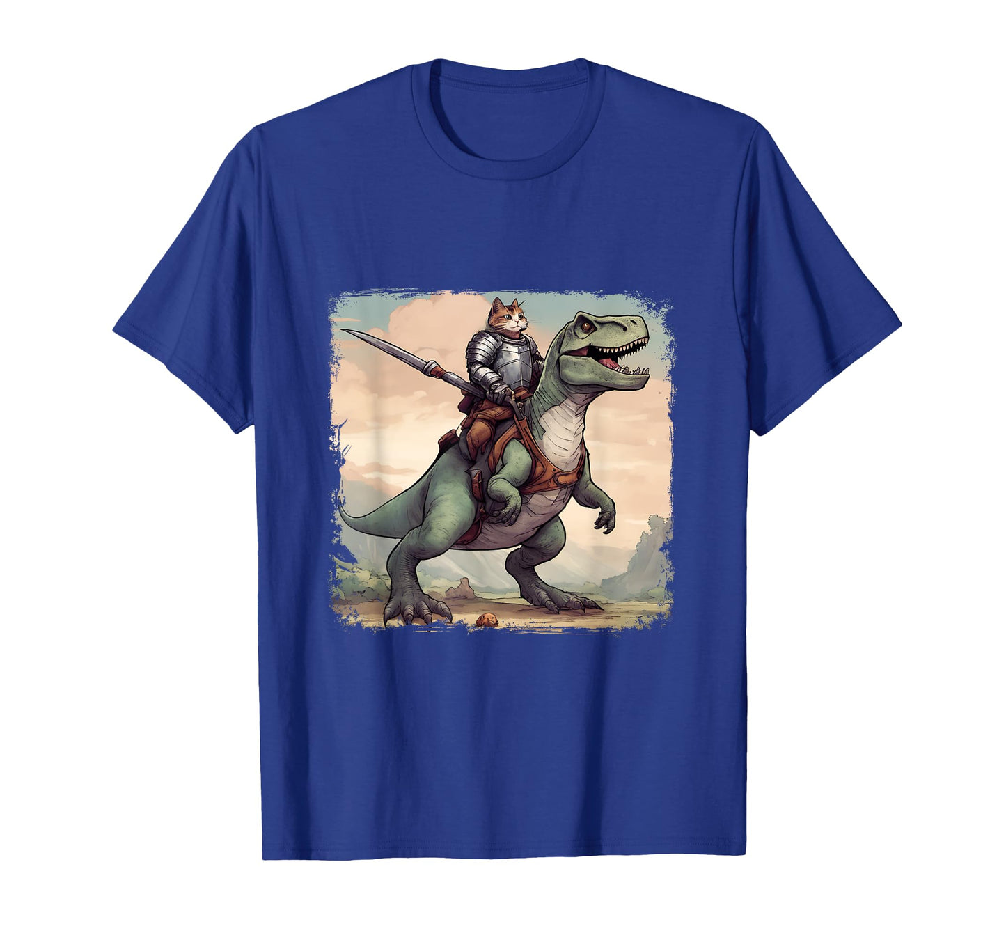 Cat Knight riding a T-Rex. Fun Men Women T-Shirt