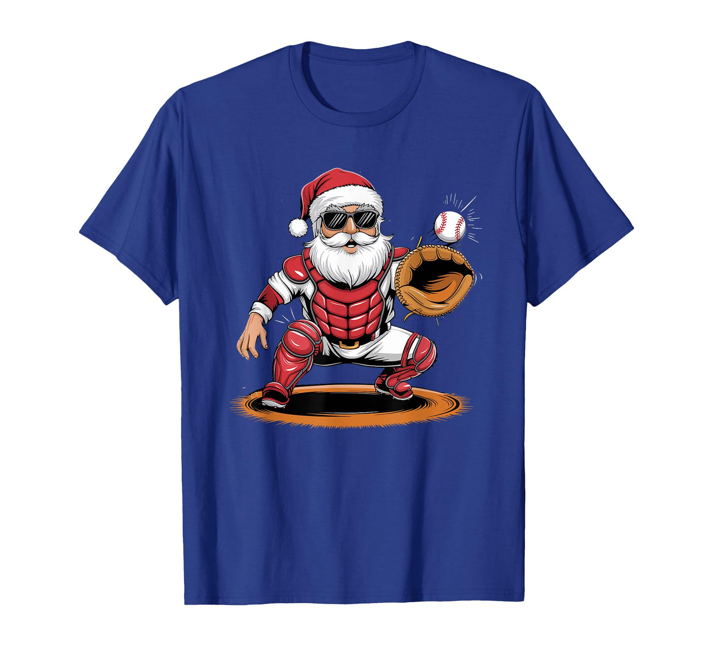 Santa Playing Baseball As Catcher Boys Teens Christmas T-Shirt
