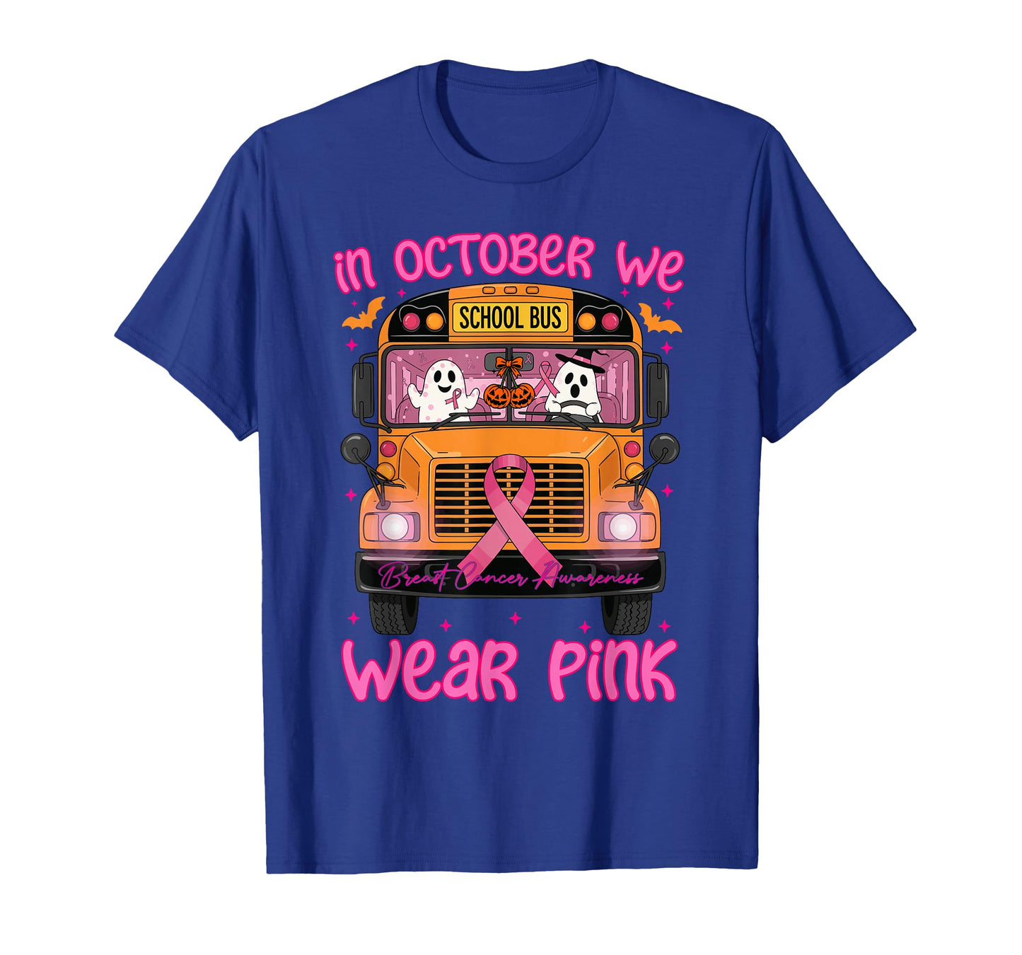 in October We Wear Pink School Bus Driver Breast Cancer T-Shirt