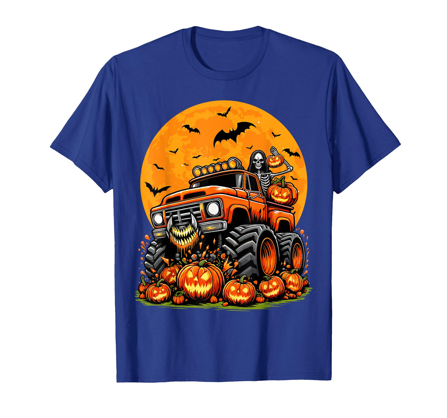 Kids Halloween Monster Truck Skeleton Pumpkin Boys Halloween T-Shirt