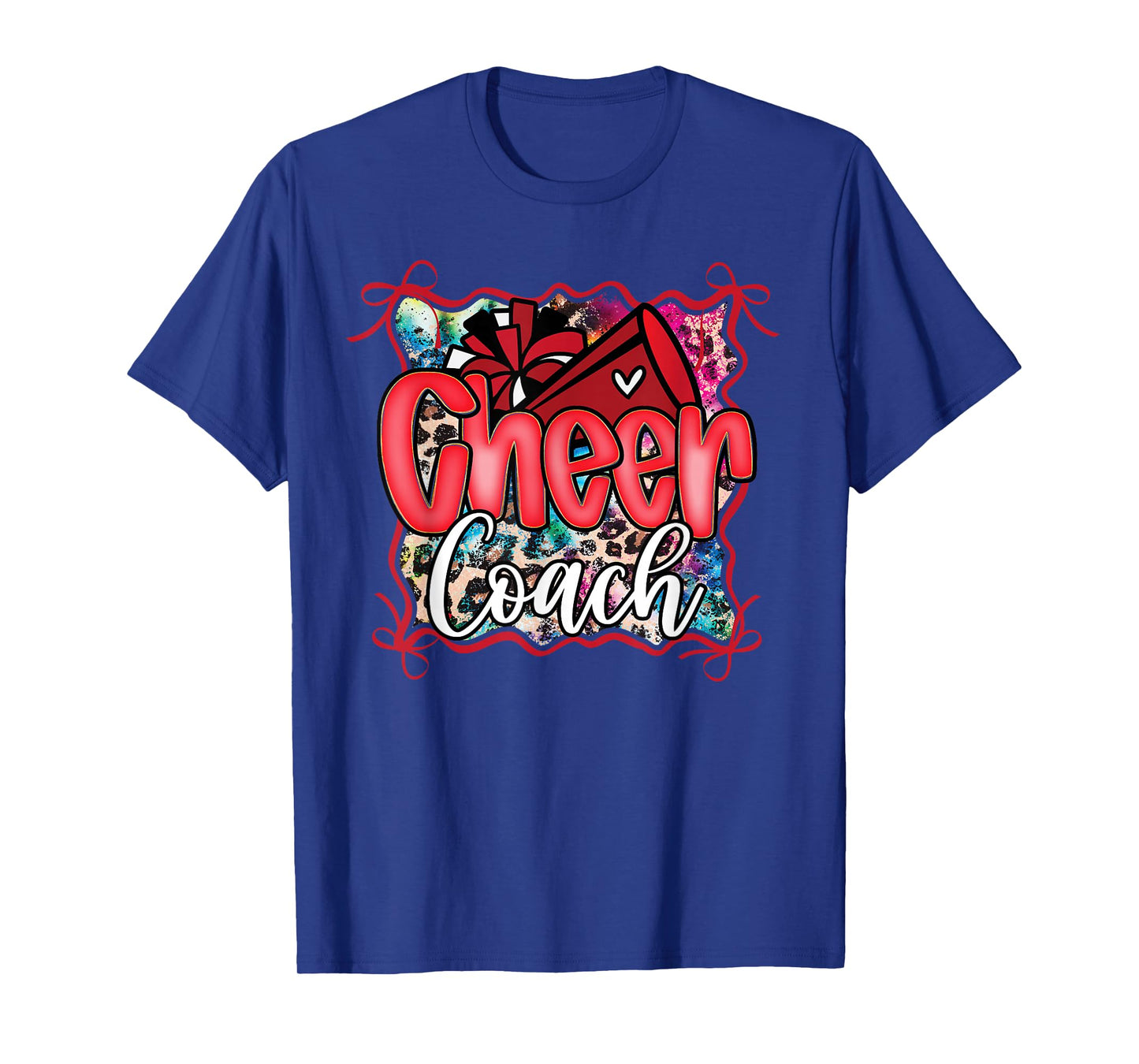 Red Coquette Cheer Coach Dad Cheerleading Pom Megaphone Bow T-Shirt