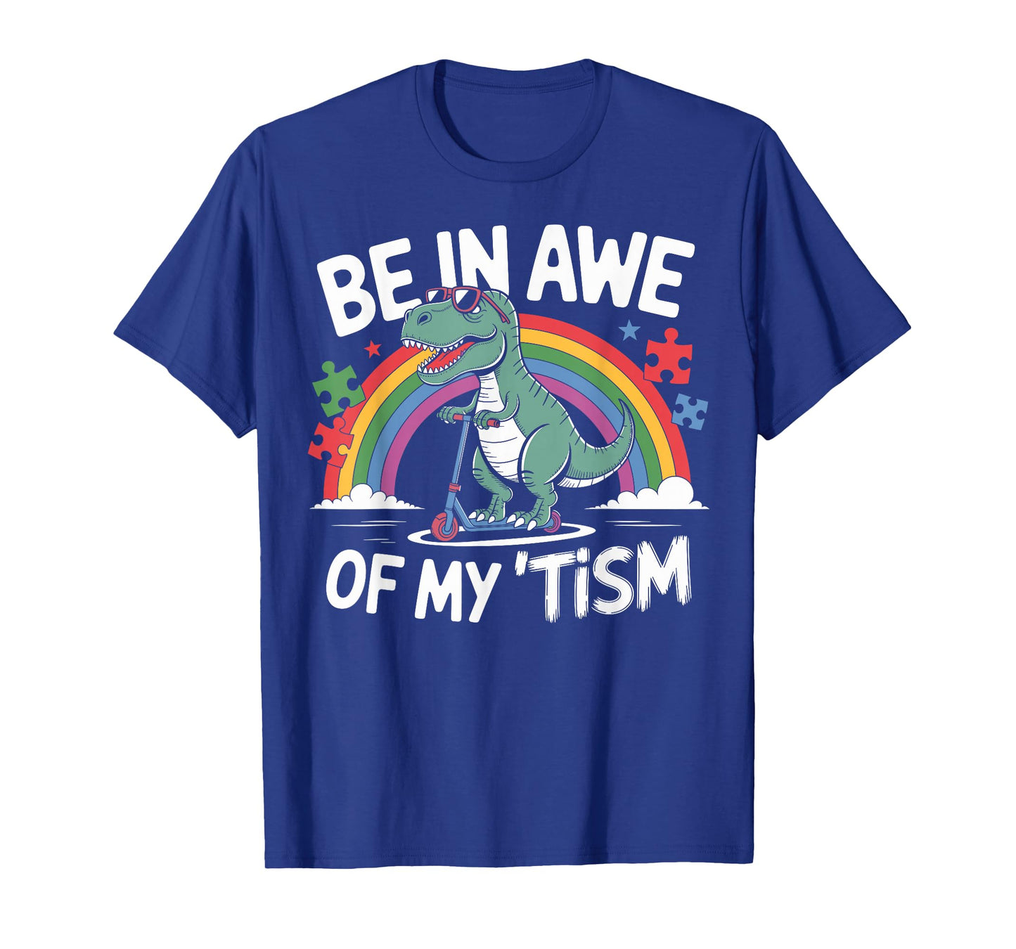 Trex Dinosaur Autism Awareness Be In Awe Of My Tism Kids T-Shirt