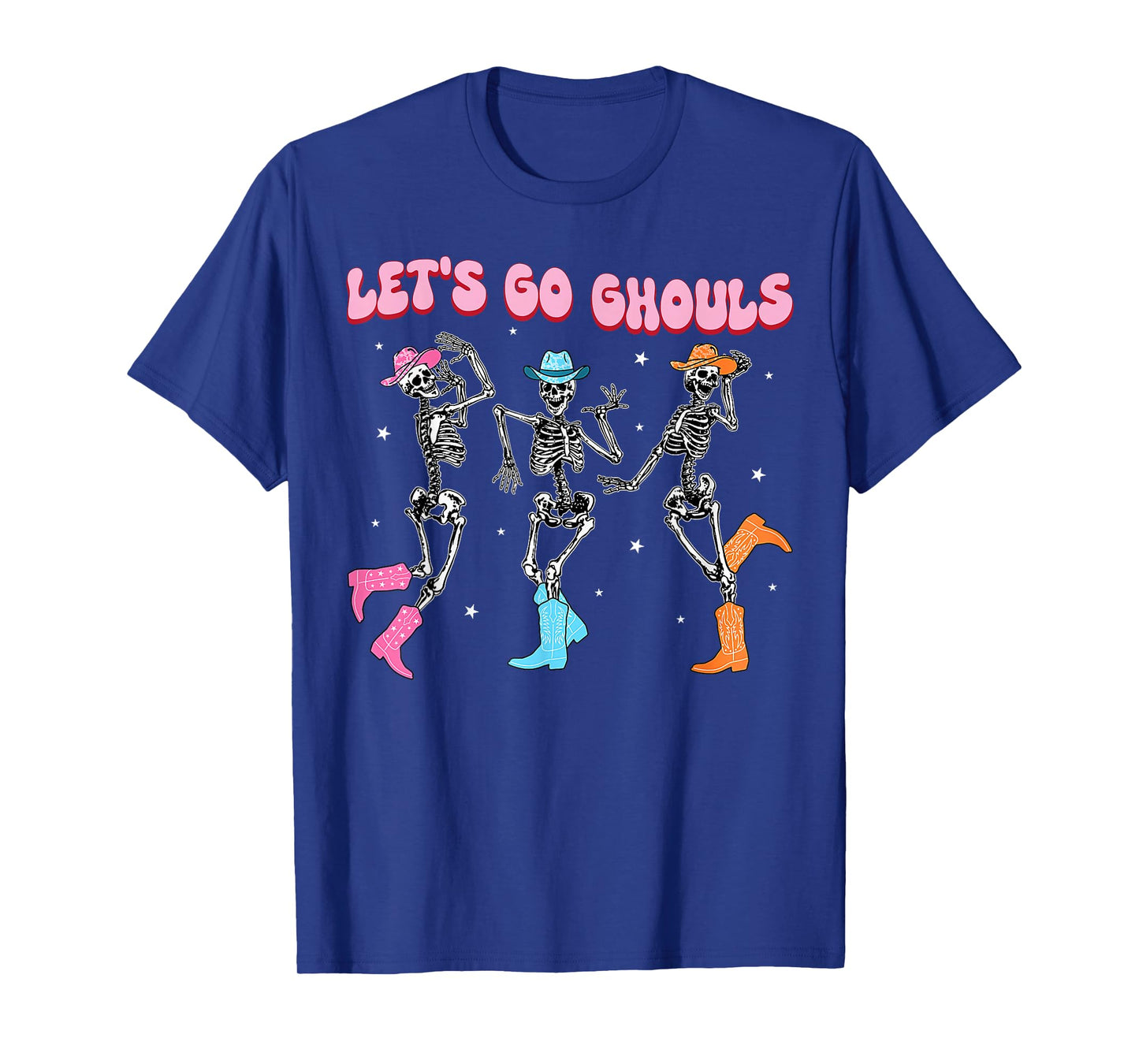 Girl Cowgirl Lets Go Ghouls Halloween Ghost Dancing Skeleton T-Shirt