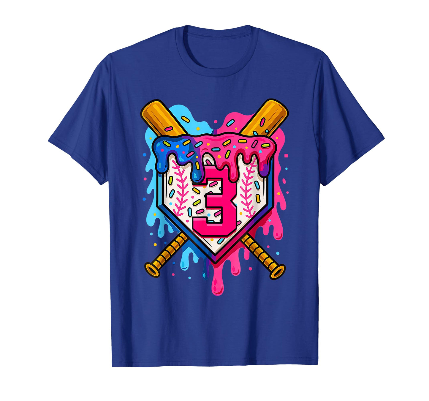 3rd Baseball Birthday Ice Cream Drip Boys Girls 3 Years T-Shirt