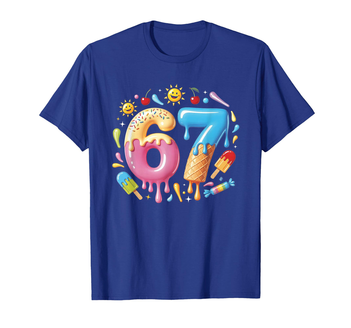 Six Seven Ice Cream Drip Cool Meme 67 Funny Number T-Shirt